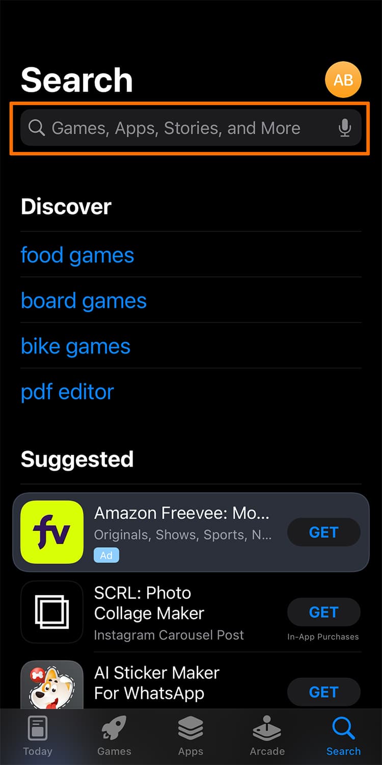 Search bar in App Store.