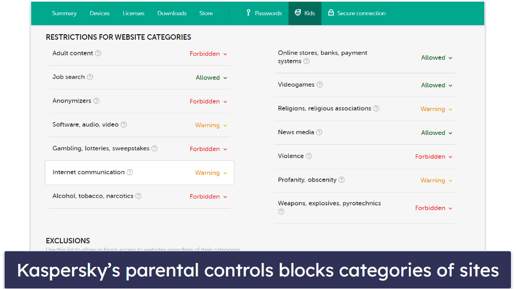 8. Kaspersky — Good Parental Controls + 30-Day Free Trial