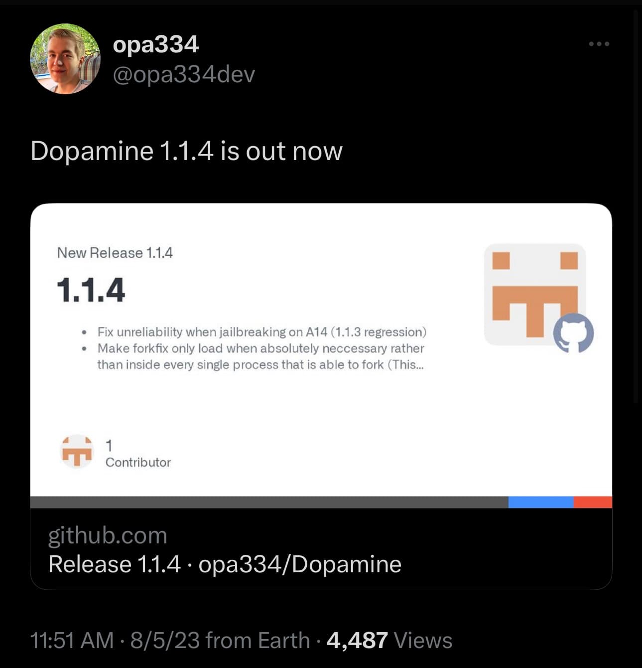 Dopamine jailbreak updated to version 1.1.4.