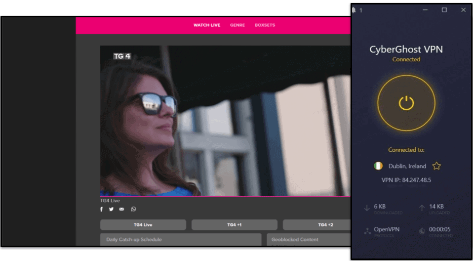 🥉3. CyberGhost VPN — Good for VPN Beginners to Watch TG4