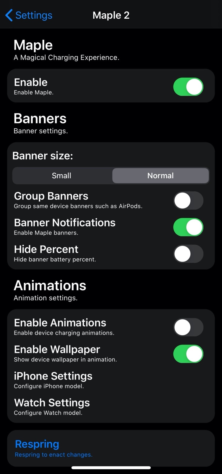 Maple 2 settings