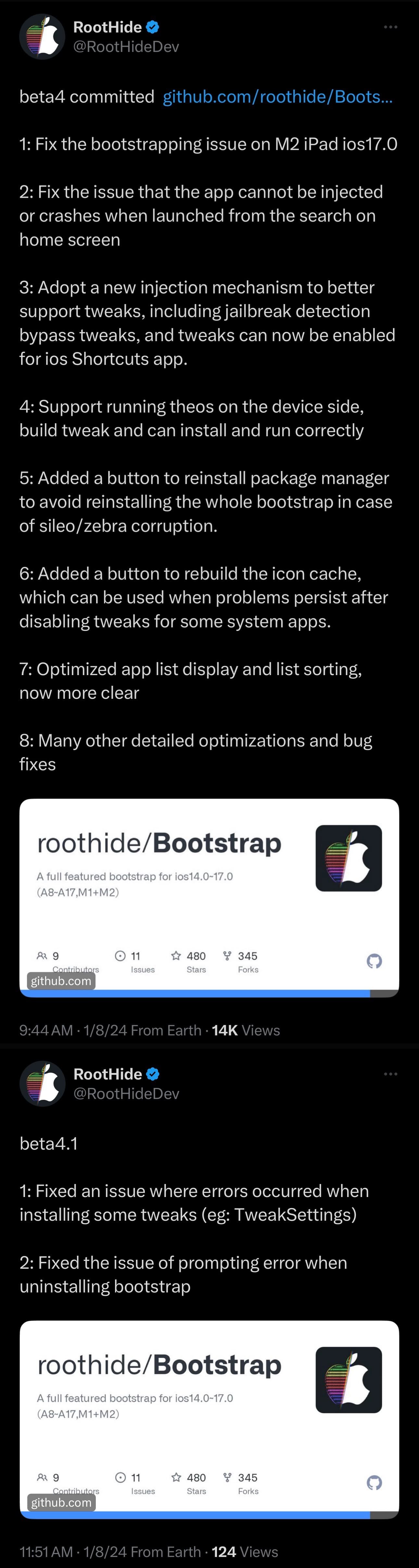 RootHide bootstrap updated to v4.1.