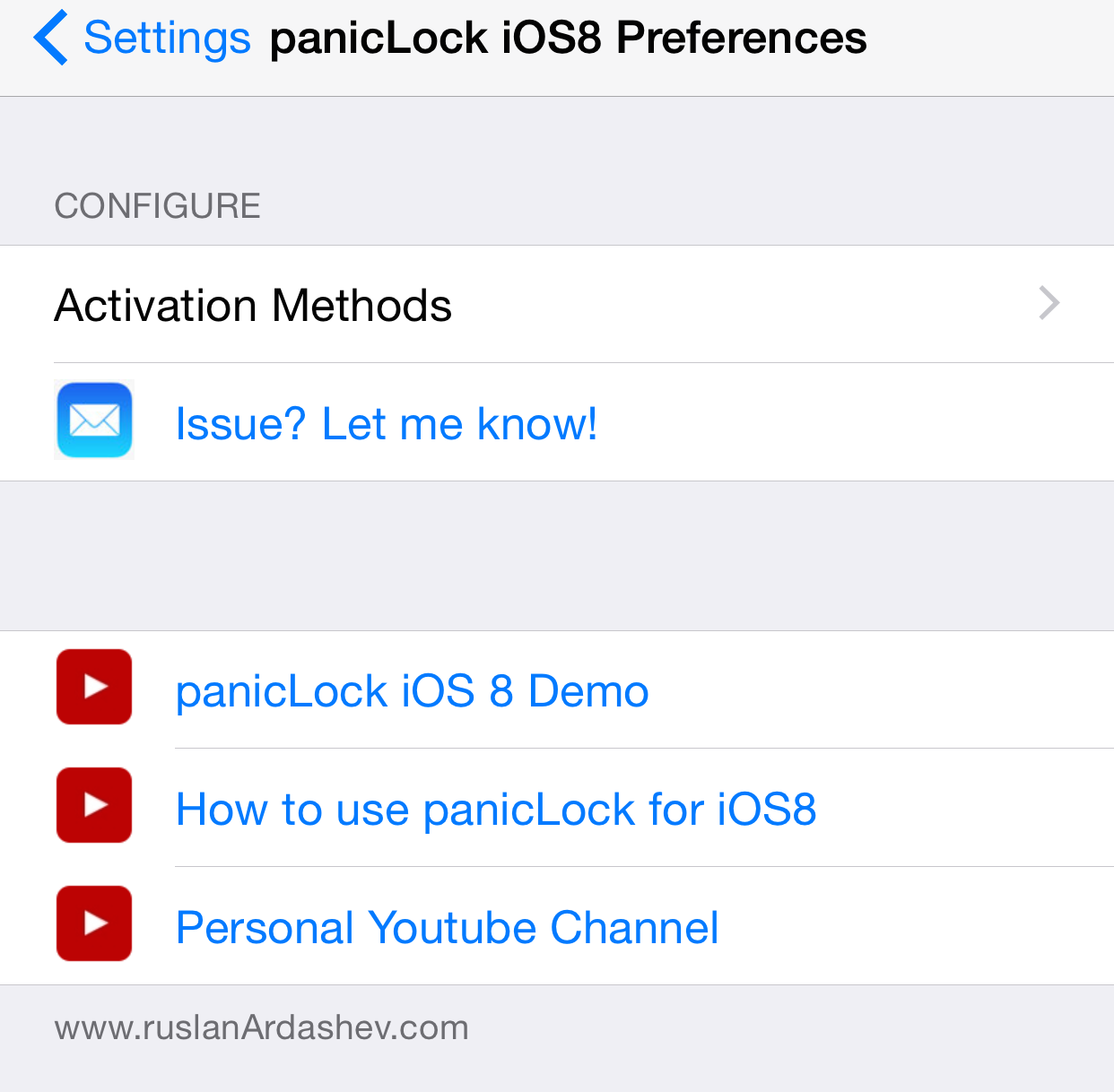 panicLock settings