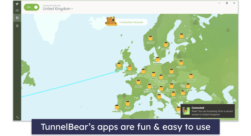 7. TunnelBear — Really Good Free VPN for New Users