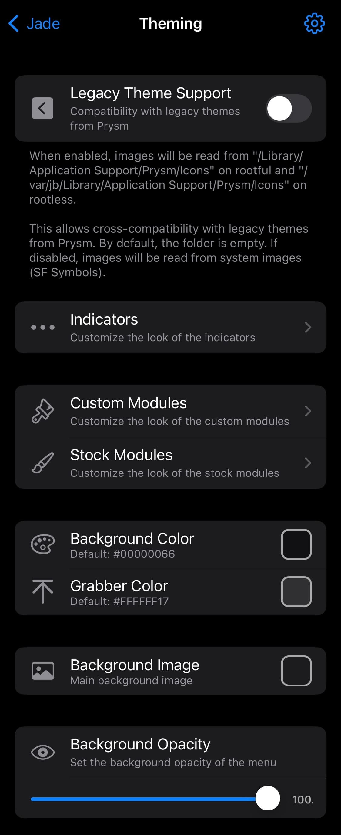 Jade theme settings.