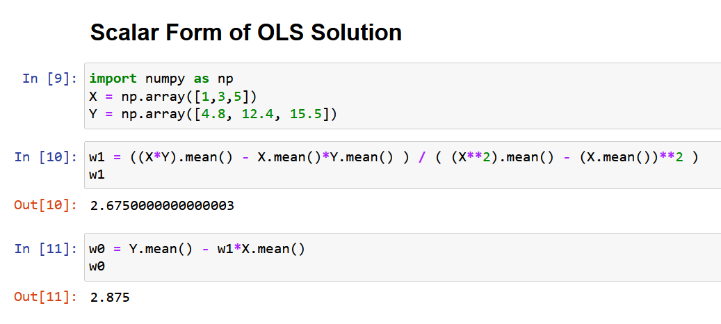 scaler form of OLS solution