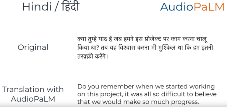 AudioPaLM generative AI model translating Hindi to English.