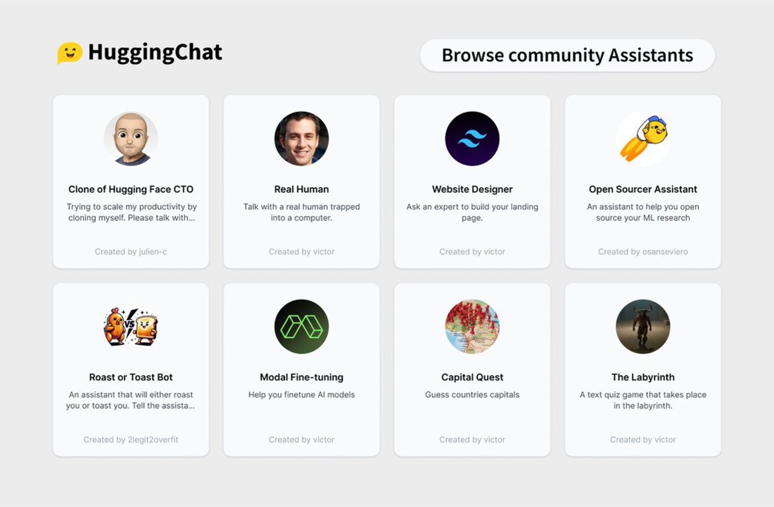 Hugging Chat Assistants - a free, open-source AI chatbot creation platform.