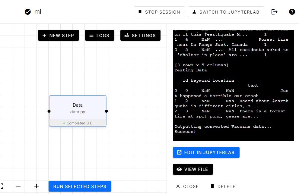 running first step | Orchest