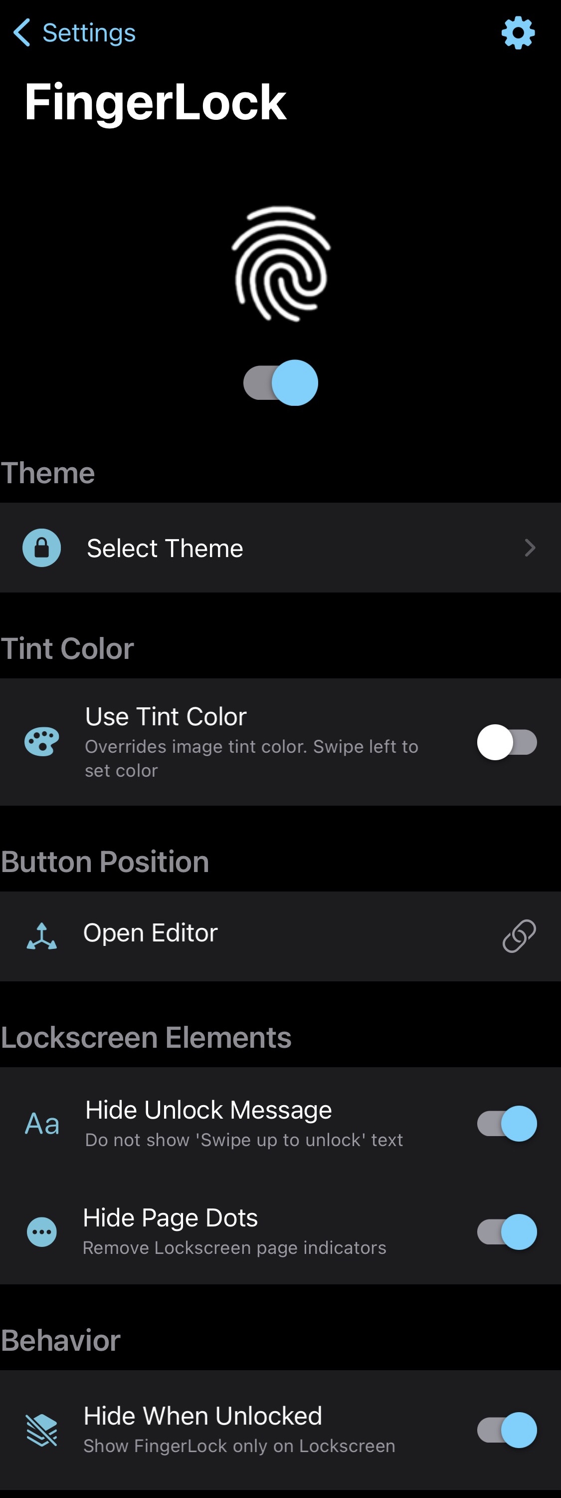 FingerLock options to configure.