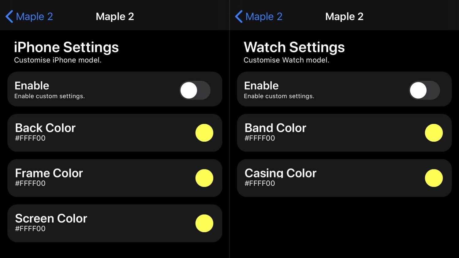 Maple 2 Settings expanded