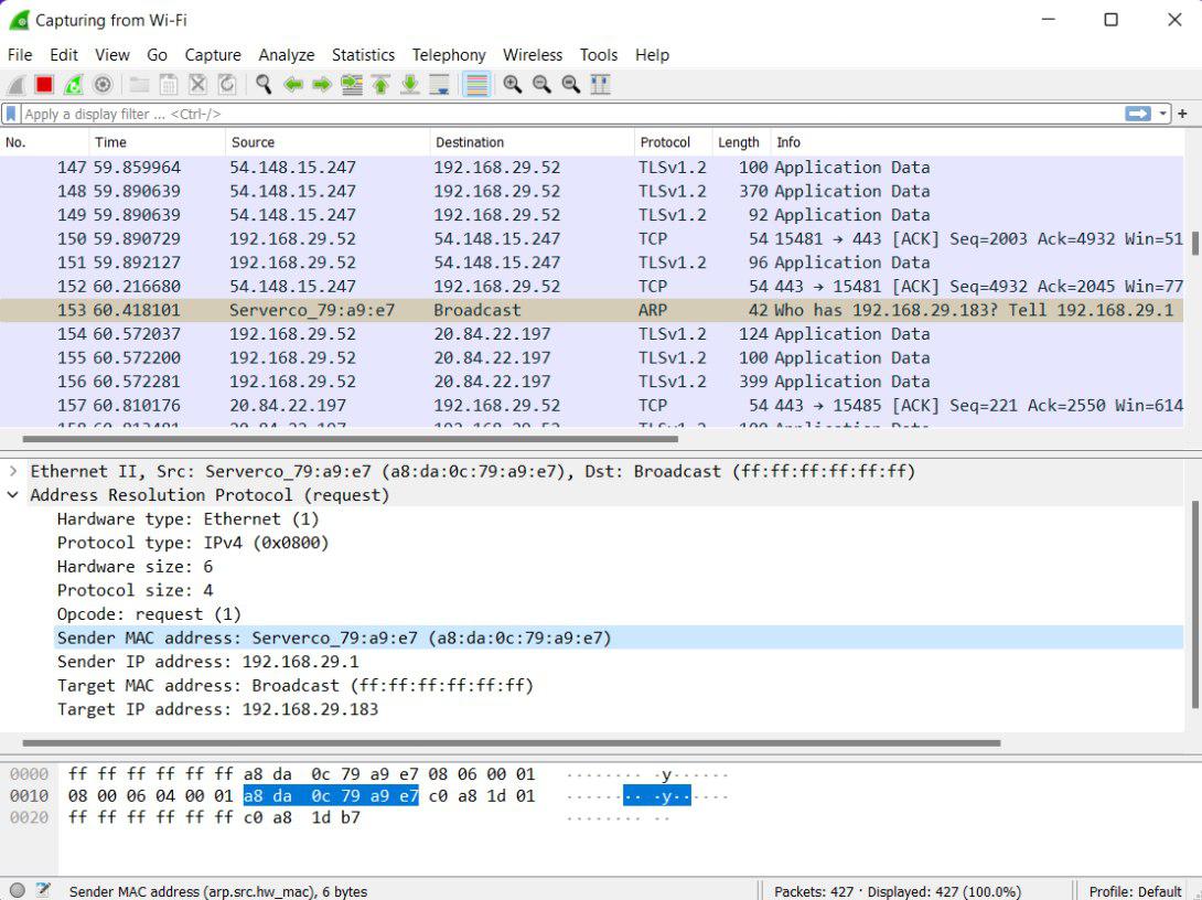 Capturing data from wireshark