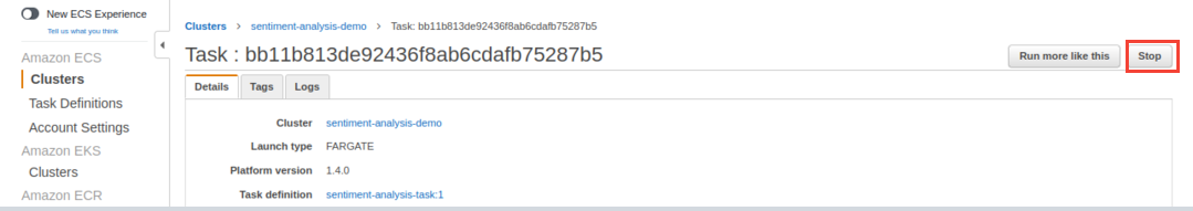stop task | aws fargate