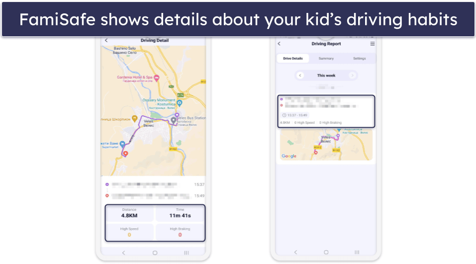 4. FamiSafe — Driving Reports and Real-Time Location Updates