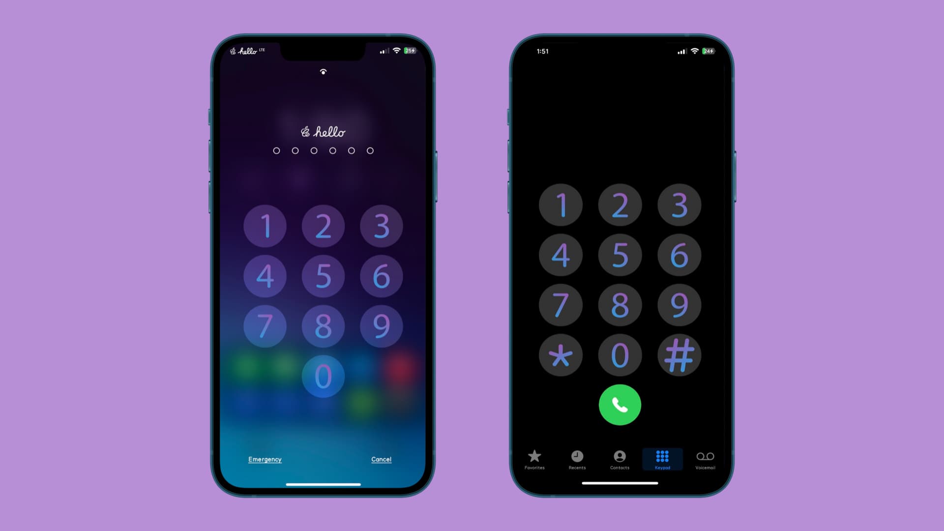 Gradient for passcode and Phone app dial pad.