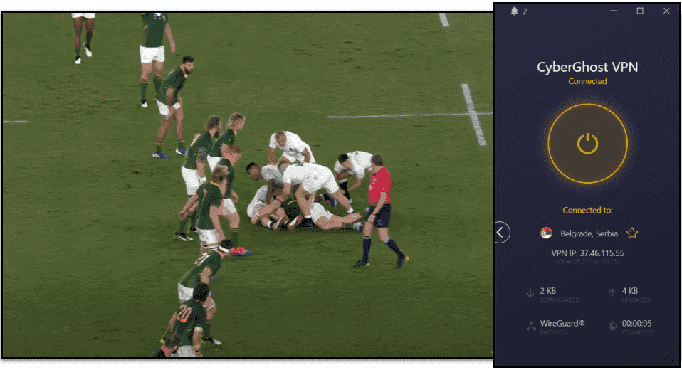 🥉3. CyberGhost VPN — Dedicated Streaming Servers for the Rugby World Cup