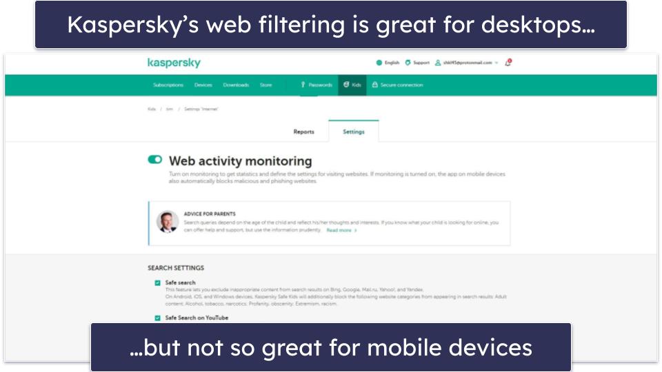 Web Filtering — Qustodio Beats Kaspersky Safe Kids