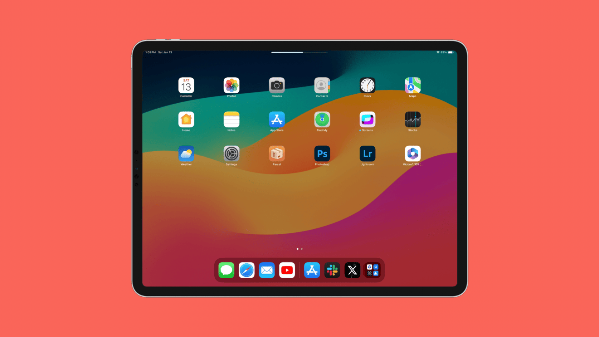 iPad Pro in landscape orientation with the volume buttons facing opposite of the volume HUD slider.