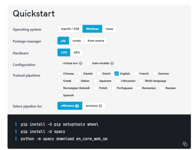 spacy setup | text analysis