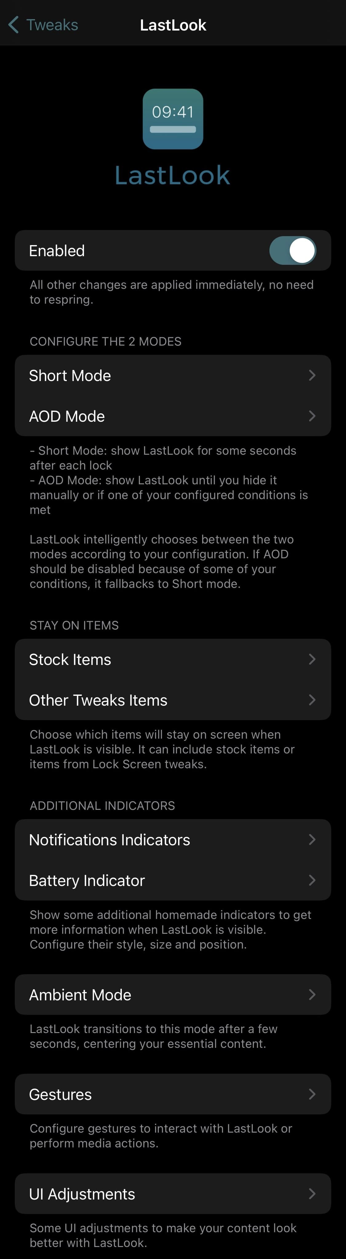 LastLook options to configure.