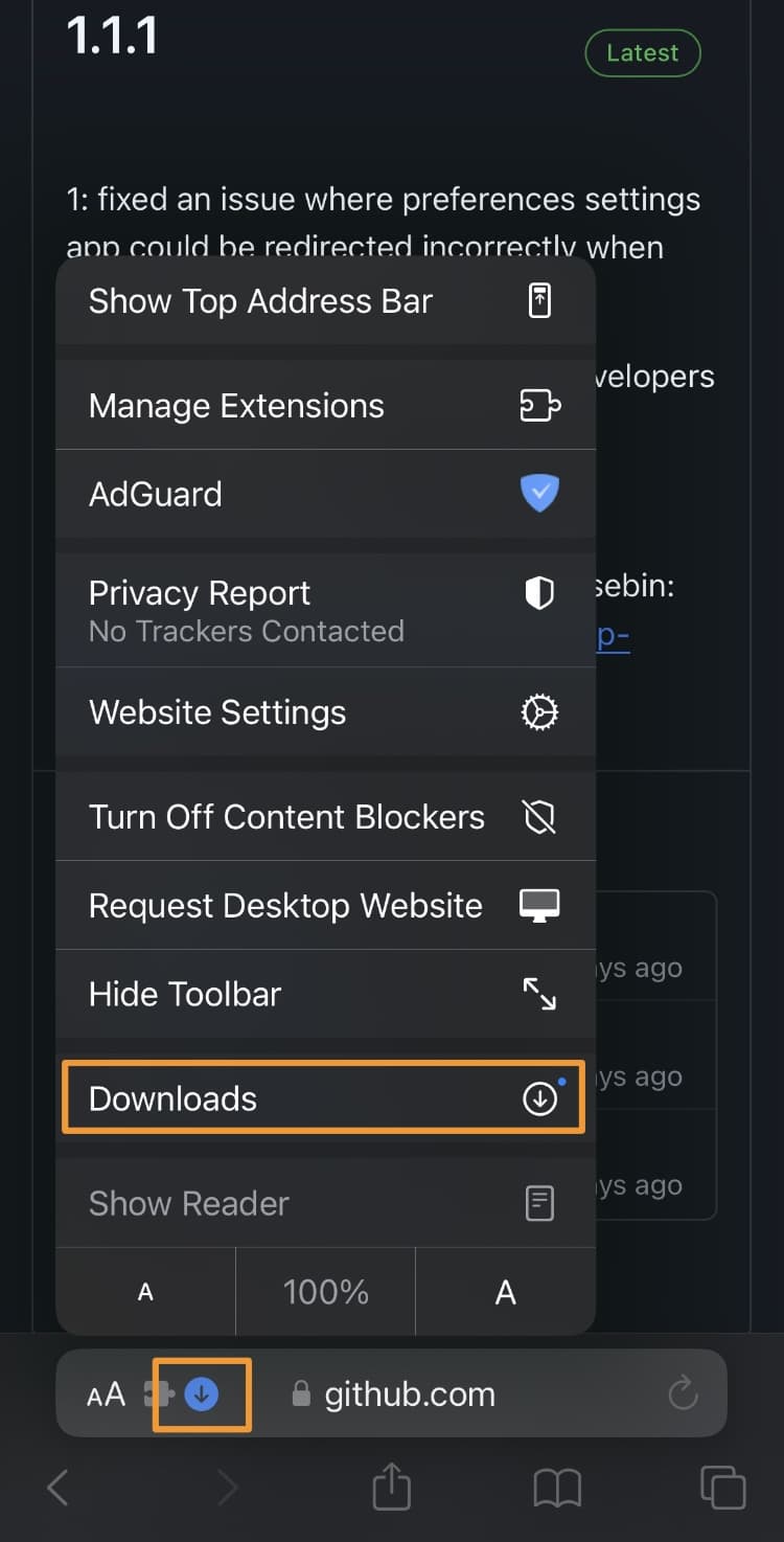 RootHide bootstrap downloads button.