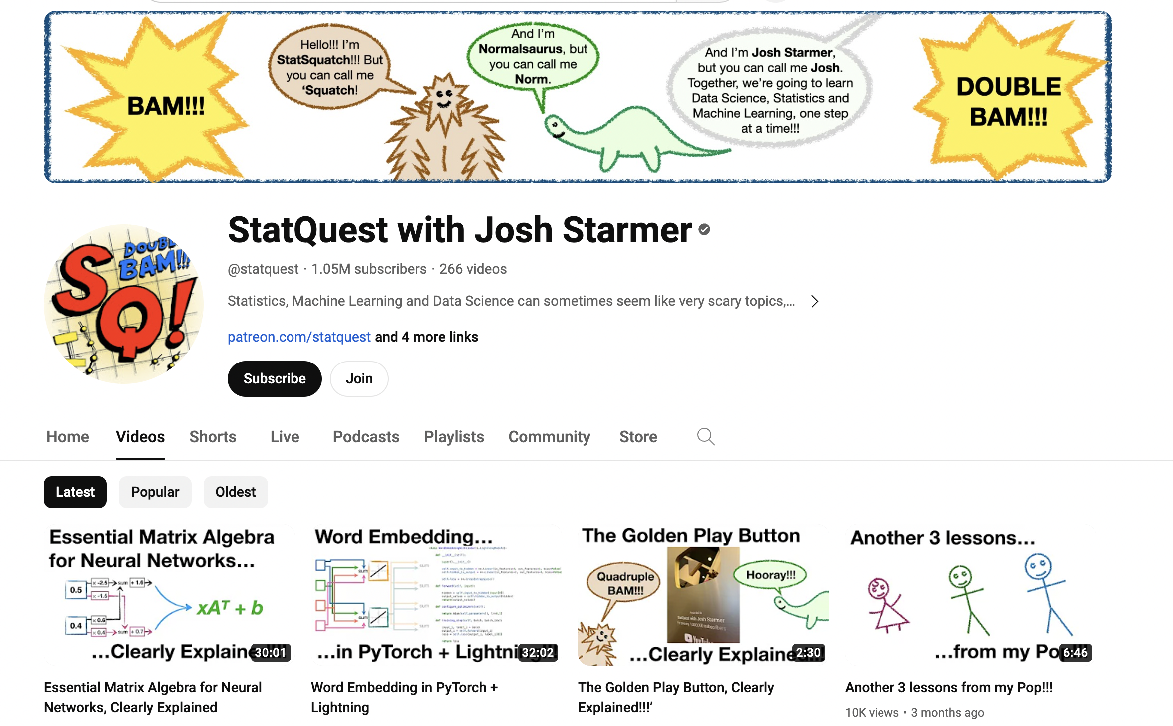 stat quest , data science youtube channels