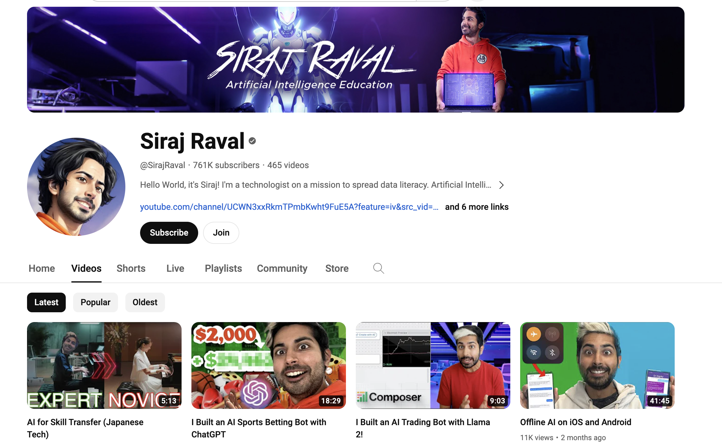 Siraj Raval, best data science youtube channels