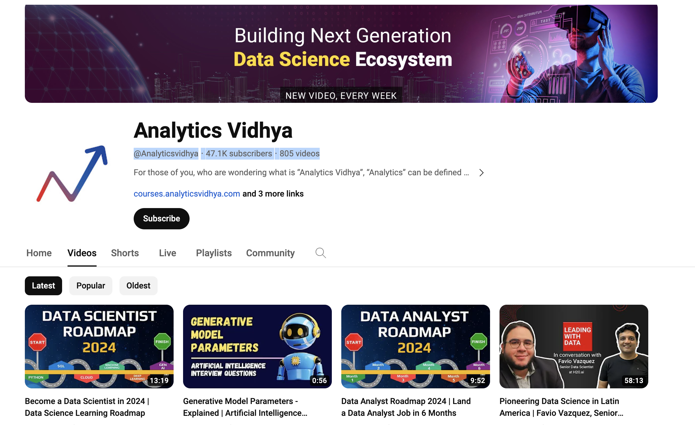 Analytics Vidhya , data science youtube channels