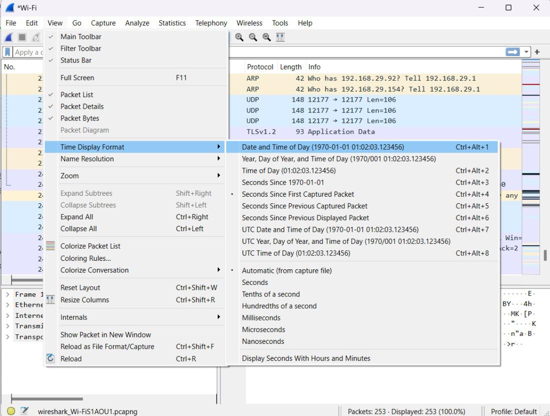 Wireshark Time Display Format