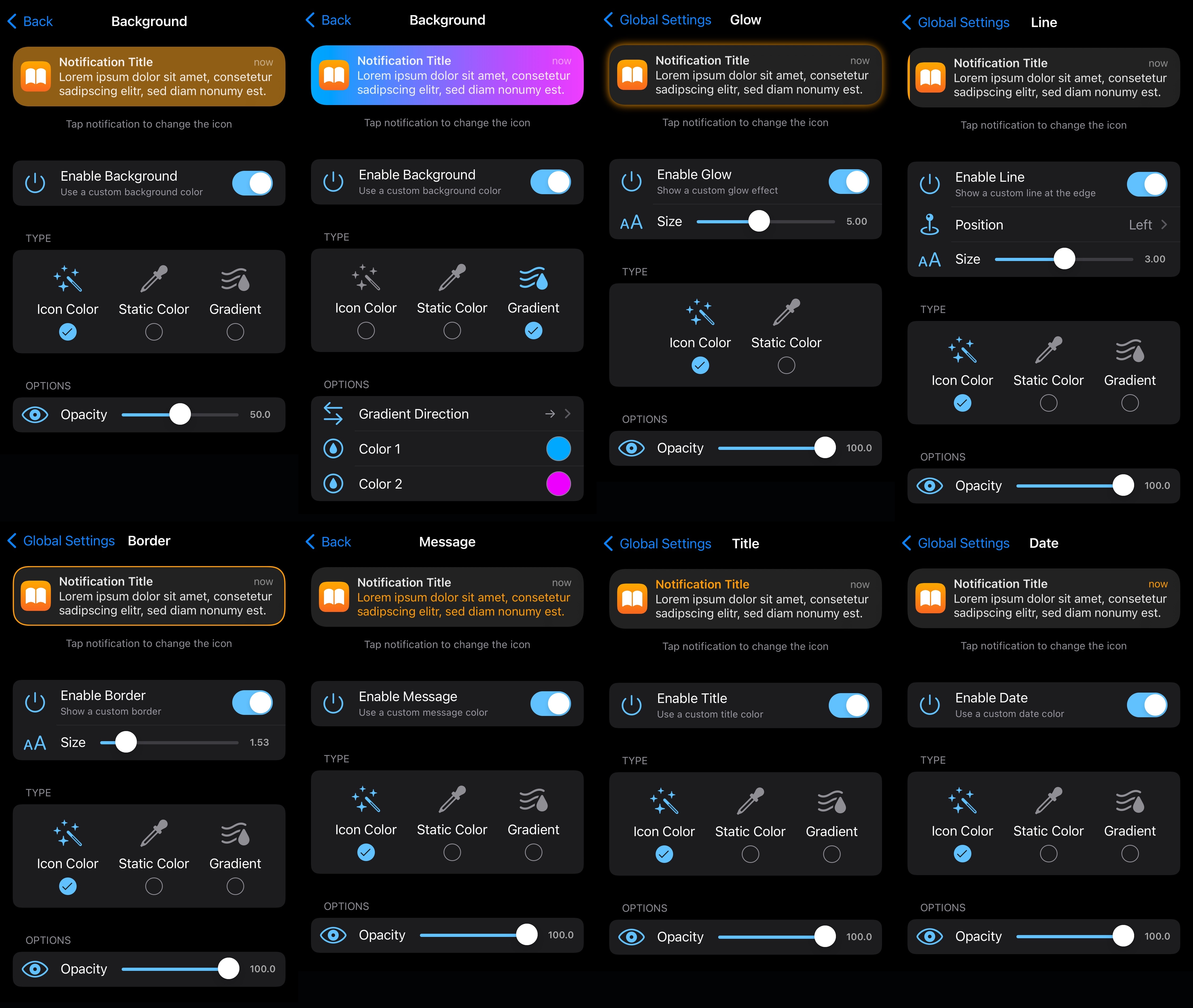 Expanded view of all the settings in Velvet 2.