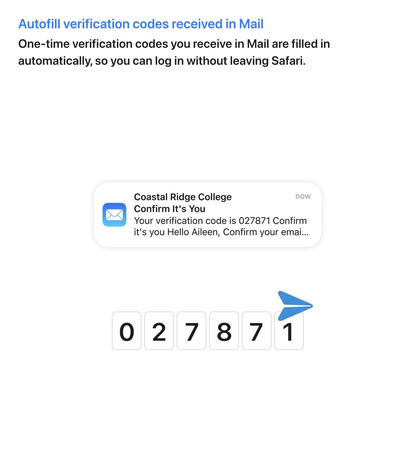 Verification codes in iOS 17.