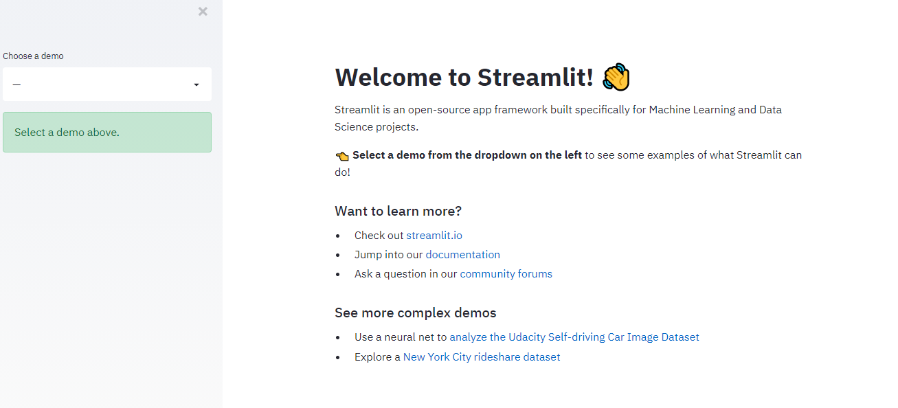 streamlit - welcome screen