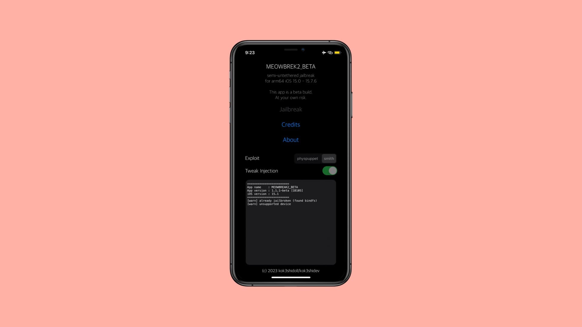 meowbrek2 semi-untethered re-jailbreaking utility for palera1n devices on iOS & iPadOS 15.0-15.7.2.