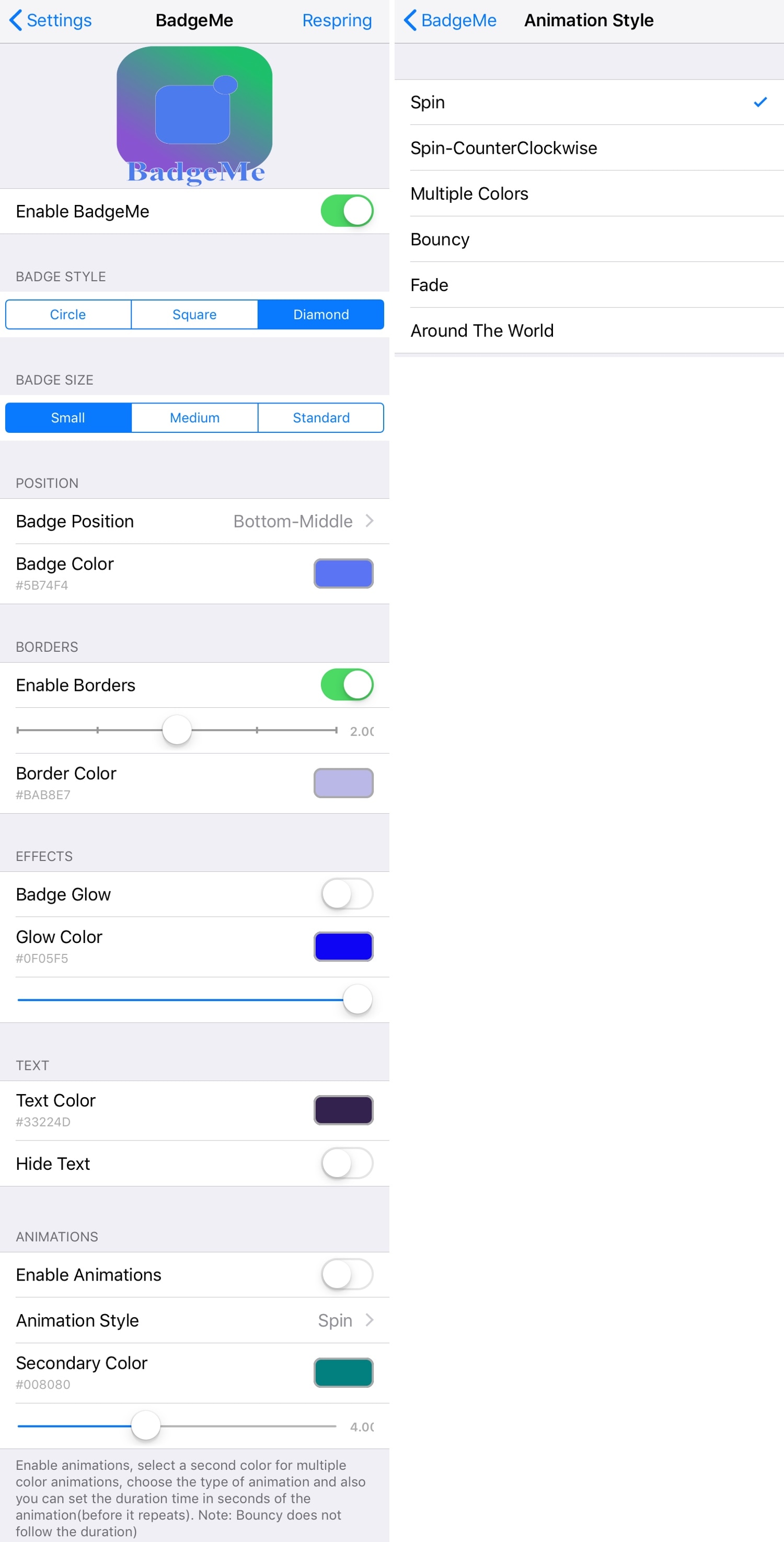 BadgeMe settings