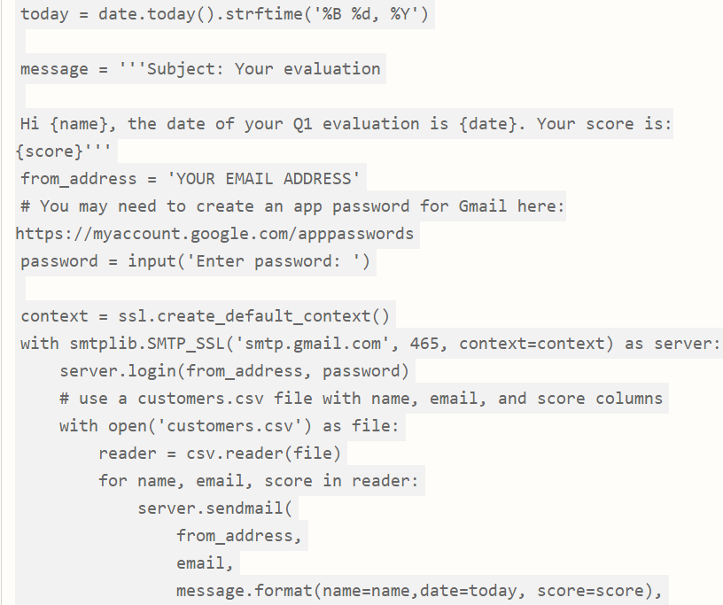 Sending personalized emails using a CSV file