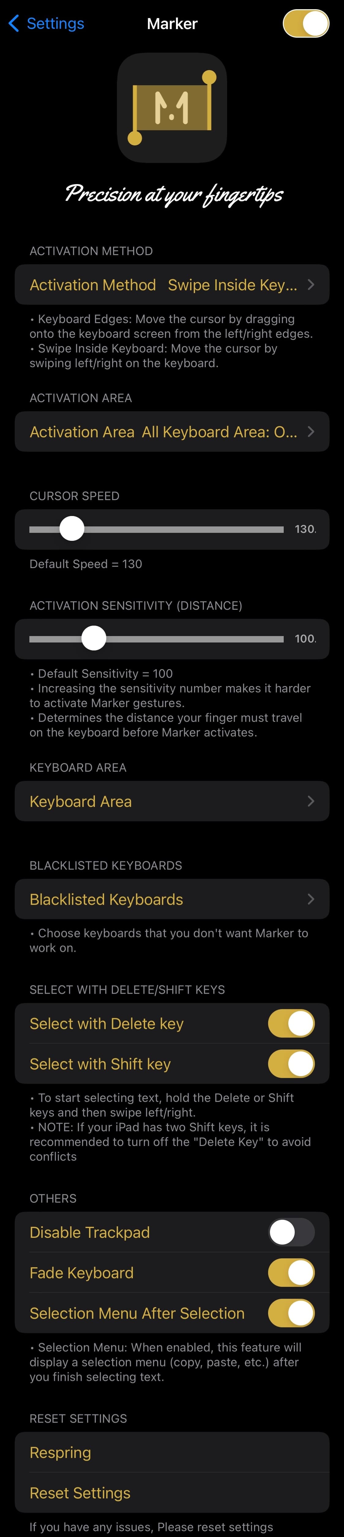 Marker options to configure.