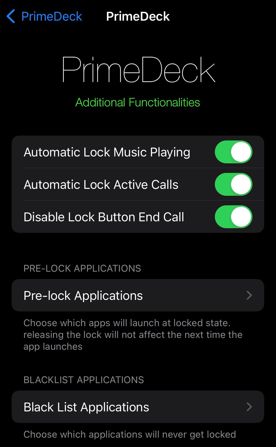 PrimeDeck additional preferences.