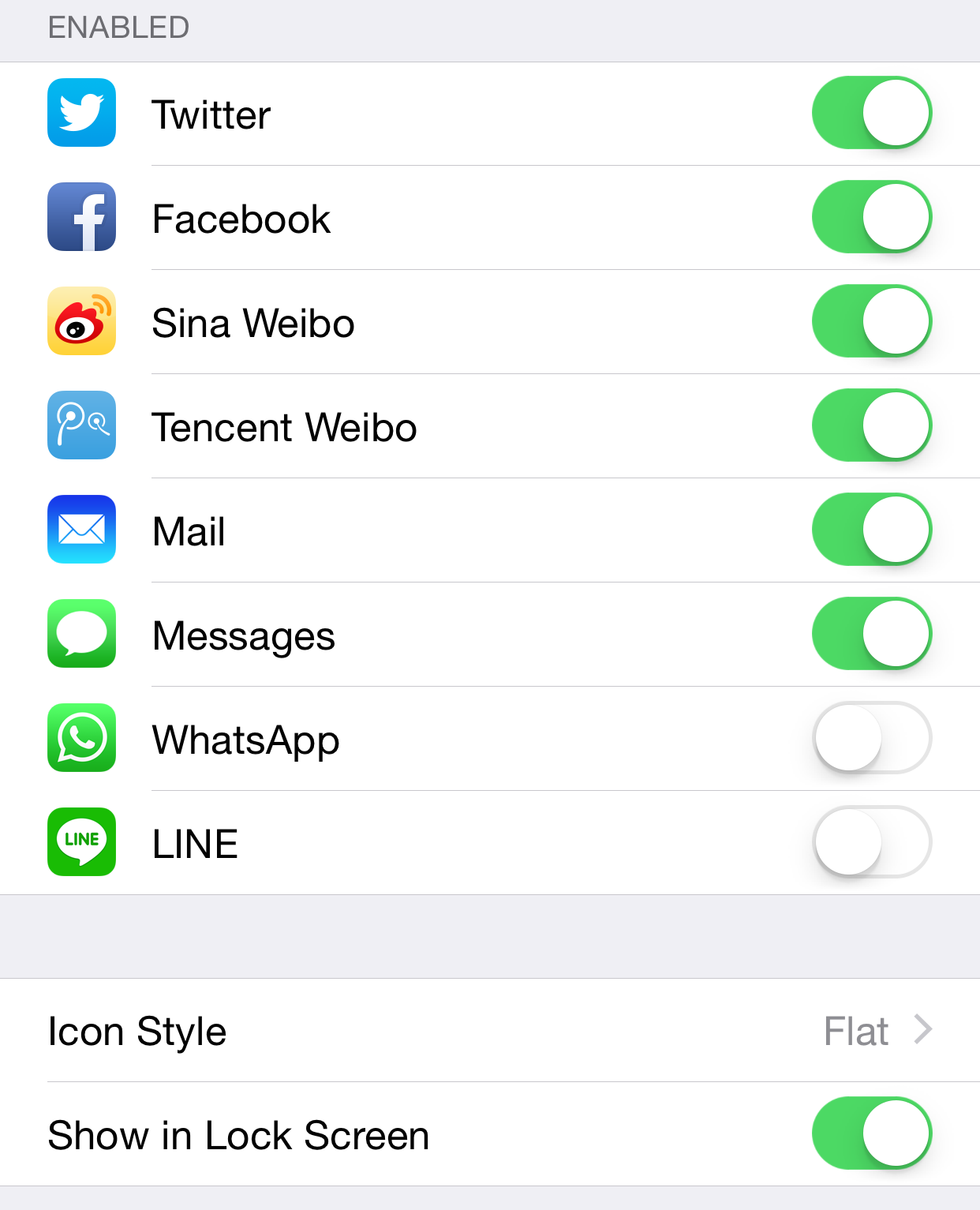 Share Widget iOS 8 Preferences