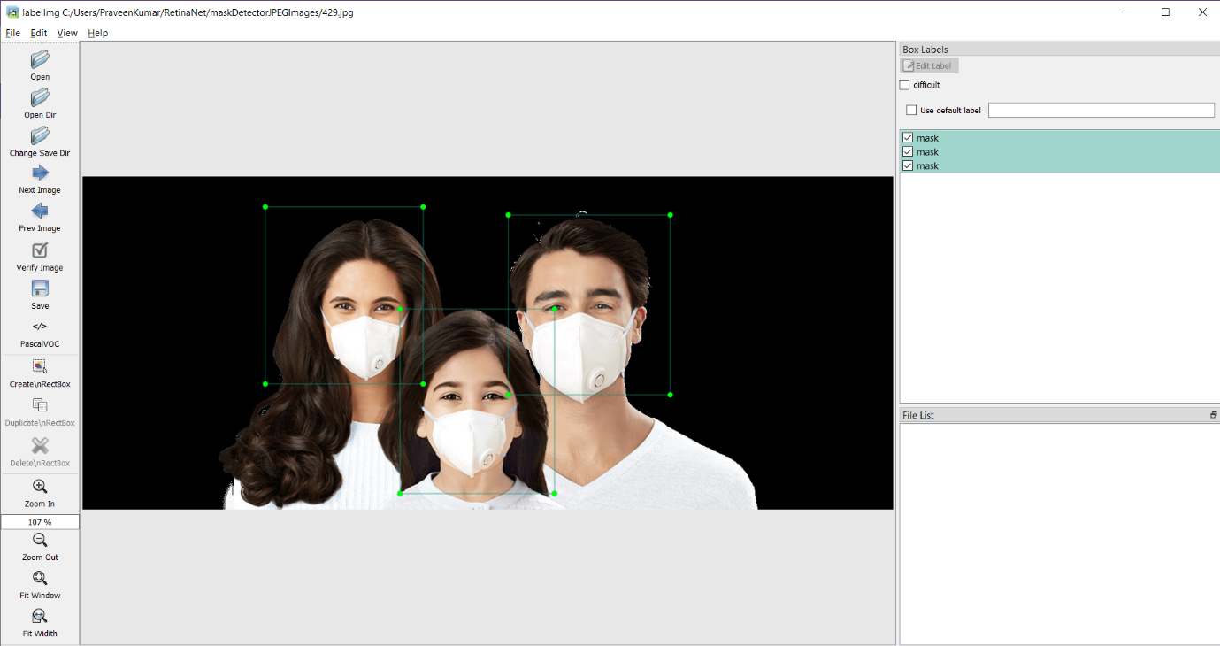 Face Mask Detector using RetinaNet : xml files