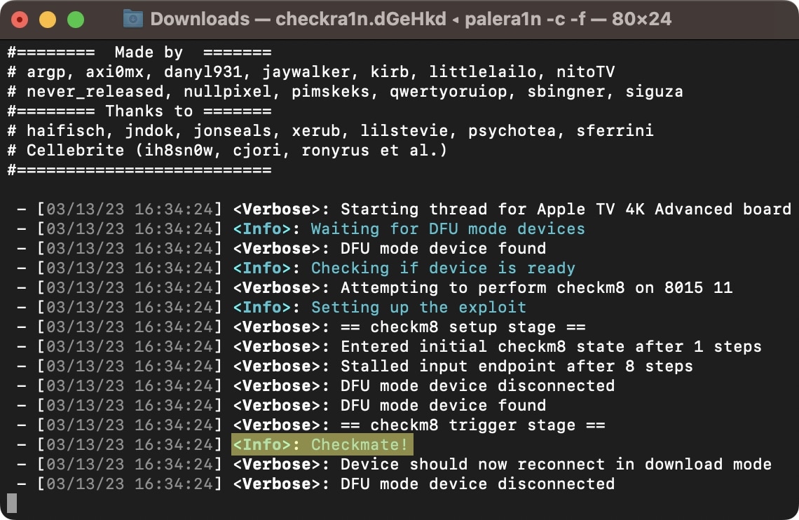 palera1n-c checkmate DFU mode.