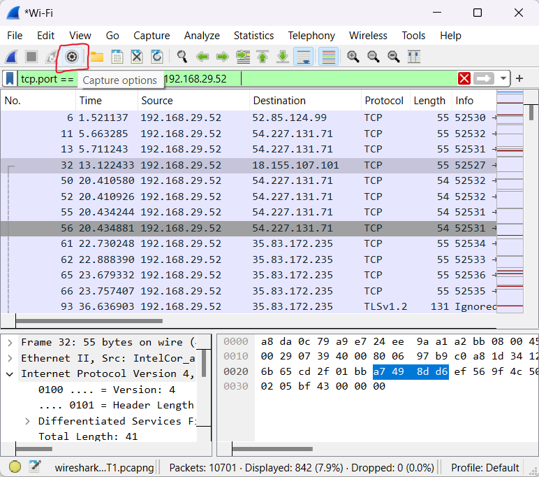 Capture Menu in Wireshark