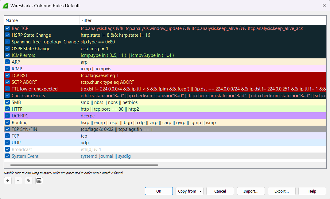 Coding Rules Default in Wireshark