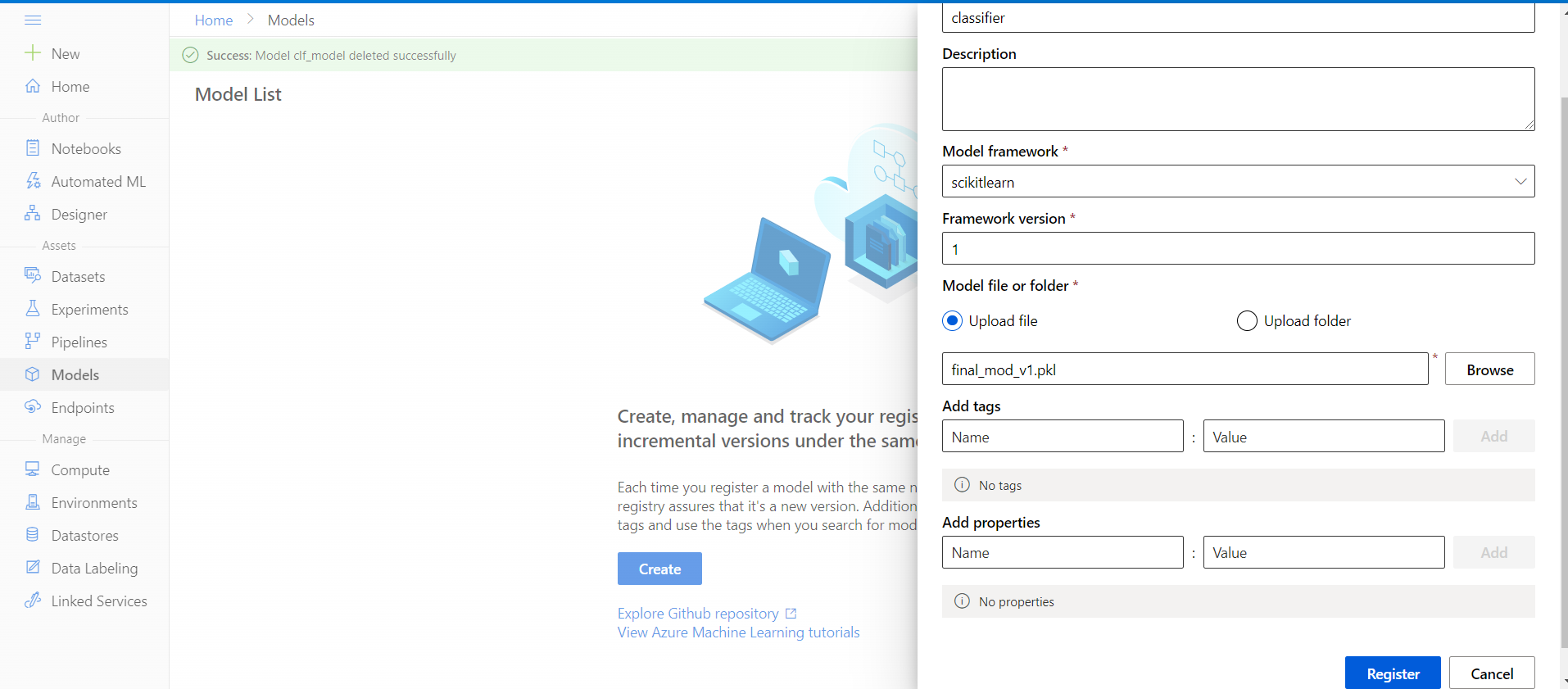 ML model in the Azure cloud