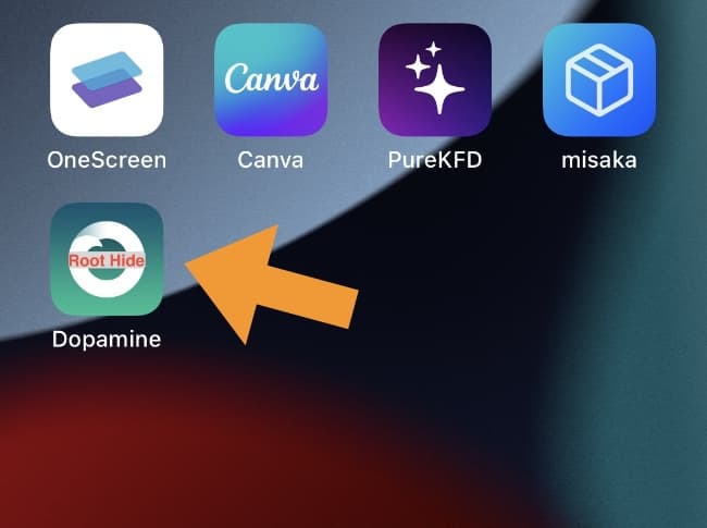 Dopamine RootHide jailbreak app on Home Screen.