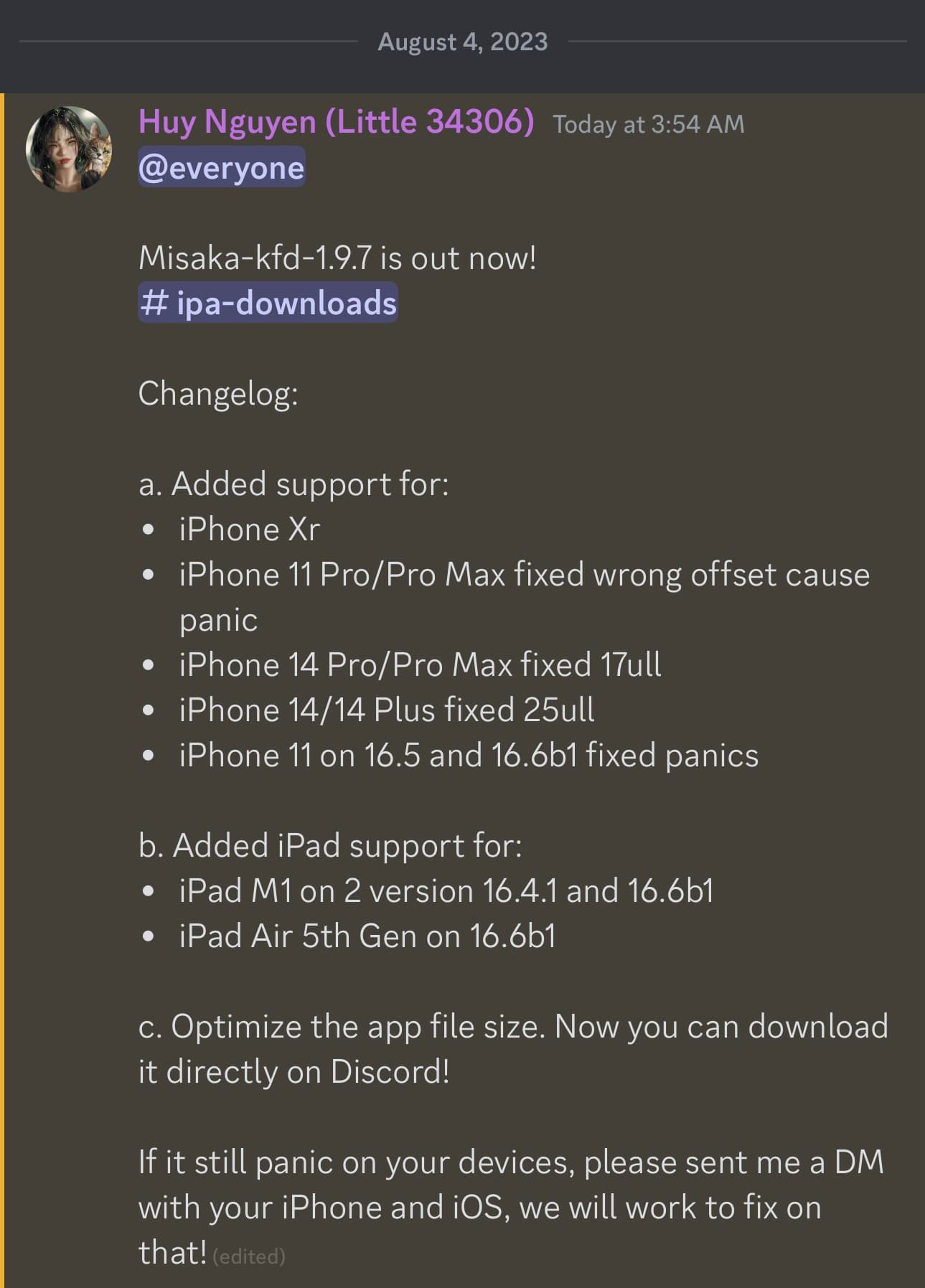 Misaka v1.9.7 beta announcement.