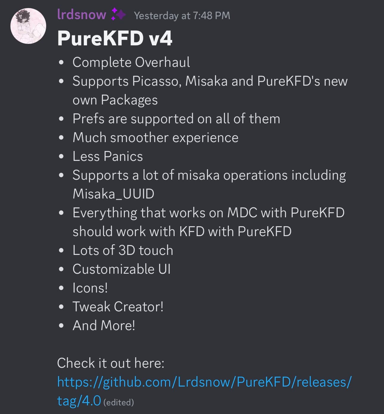 PureKFD v4 announced as a complete overhaul.