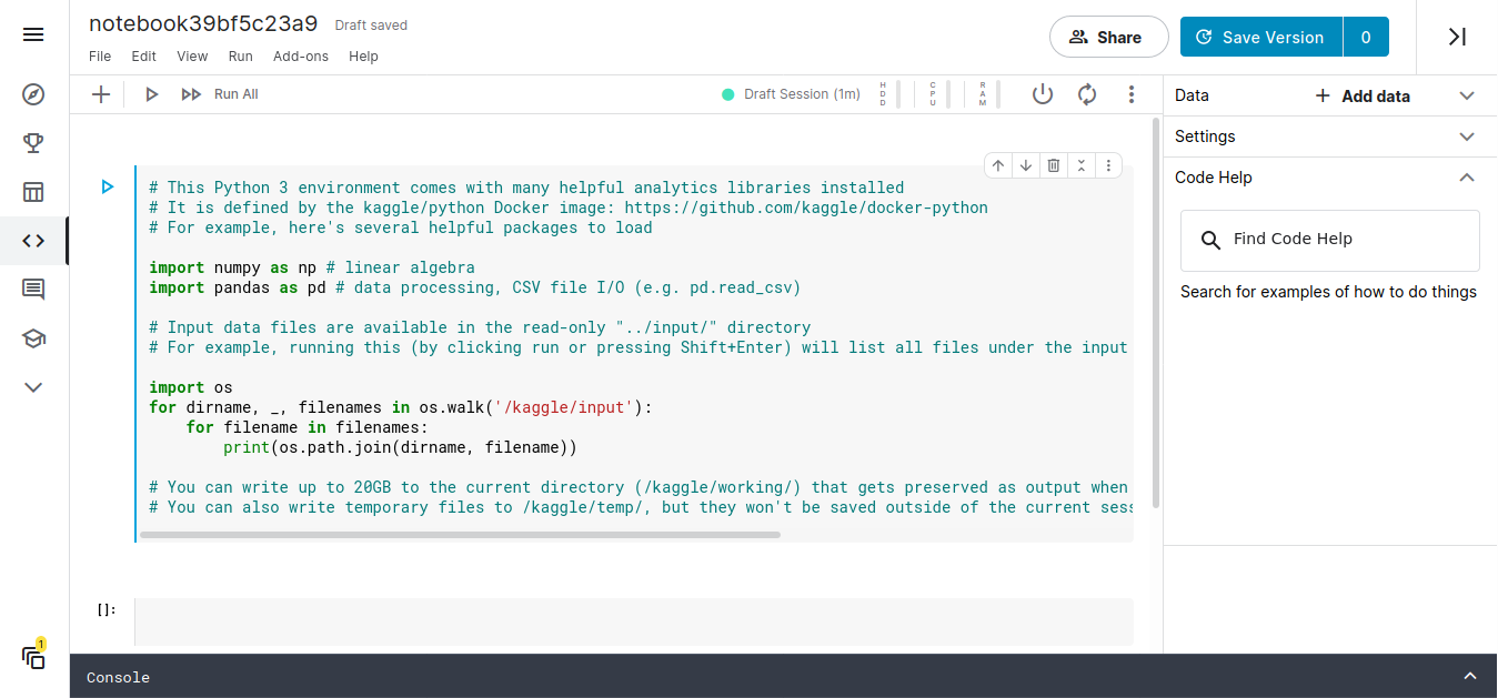 kaggle kernel window