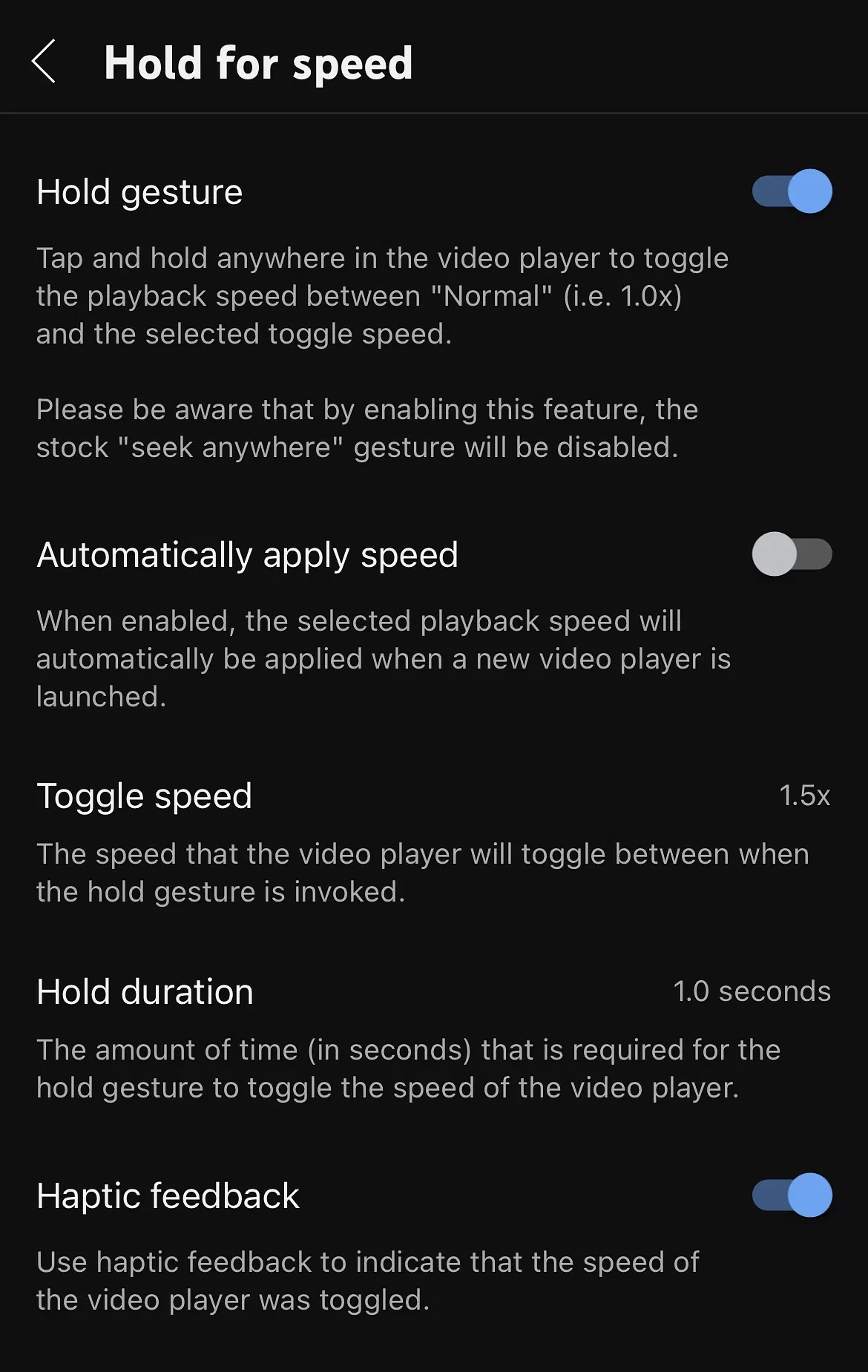 YTHoldForSpeed options to configure.