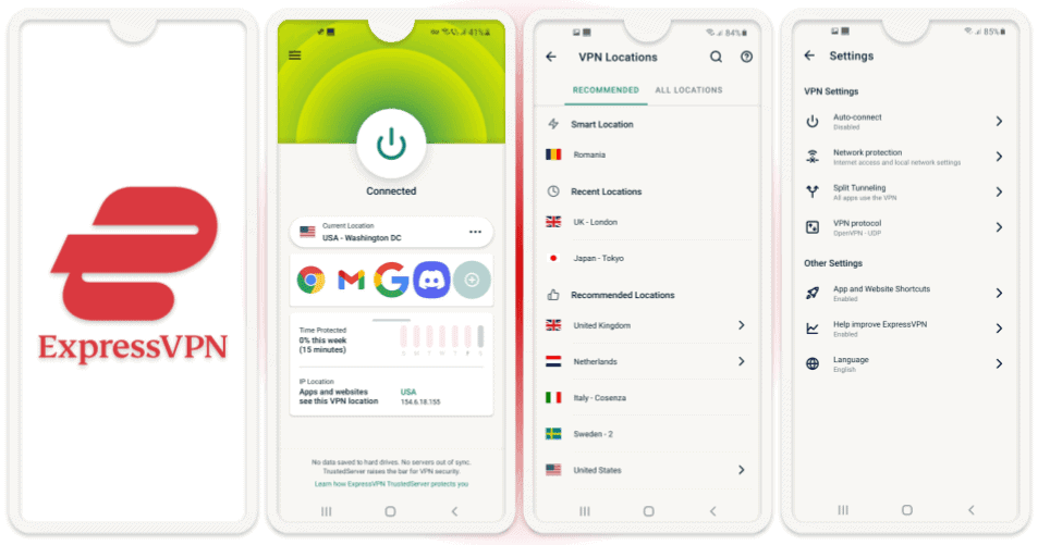 🥇1. ExpressVPN — Best Overall VPN for Android in 2024