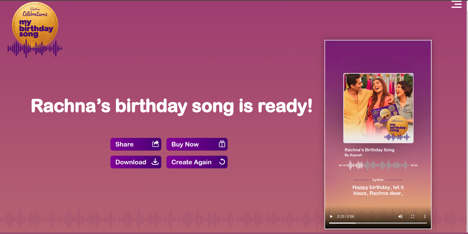 Cadbury My Birthday Song Maker